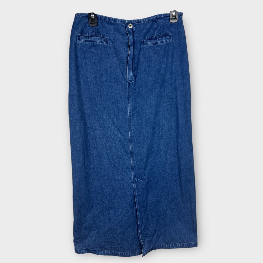 Vintage Denim Jean Midi skirt front back slits Bechamel Modern 10 Cotton Modest